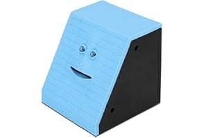 Marstey Coin Saving Bank, Battery Operated Face Coin Bank, Novelty Money Eating Saving Box Automatic Collection Piggy Bank for Kids Children Boys Girls Adults Christmas Birthday Day Gift- Blue