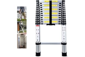 NINEACCY Telescopic Ladder 3.8M Multi-Purpose Folding Aluminium Telescoping Ladder Extendable Portable Loft Ladder Foldable Ladder with EN131 and CE Standard(12.5FT/3.8M)