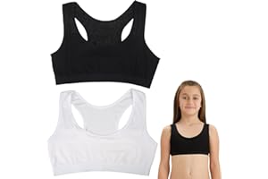 YUFFQOPC 2 Pcs Girls Sports Bras, Underwear Sports Training Bra First Bra for Girls 9-14 Years Seamless Sports Non Padded Bras Teenage Bras Cotton Crop Tops Sleep Bras for Girls in Yoga