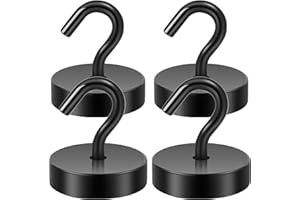Neosmuk Magnethaken, 30kg Extra Starke Magnetische Haken für Camping, Werkstatt, Spind, Kleiderhaken mit Neodym Magnet für Outdoor und Kreuzfahrt Zubehör, Schwarz,4er-Pack