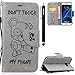 Produktbild HUDDU Grau Handyhülle für Samsung Galaxy S7 Hülle Don't Touch My Phone Bear Muster PU Leder Tasche Wallet Case Cover Flip Ledertasche mit Kartenfach Magnetverschluss Stand Brieftasche Etui Slim Handytaschen Schutzhülle für Samsung Galaxy S7 Klapphülle im Bookstyle