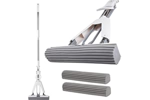 GUANGYU Mioke Fregona de Esponja Trapeador PVA,Rodillo Super Absorbente Absorción de Agua Mango Telescópico Rápida Limpieza de Suelos + una Esponja Extra