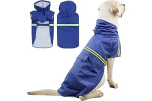 PETCUTE Impermeable para Perros,Chubasquero para Perros Medianos y Grandes con Capucha,Poncho de Lluvia Impermeable con Agujero para Arnés, Tira Reflectante,Bolsillos para Perros pequeñas y Medianas