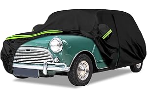 ZWPARTS Housse de Voiture Adaptée pour Austin Mini 1959-2000, Housse de Garage Complète Noire étanche avec Porte Zippée pour Neige, Pluie, Protection Tous Temps