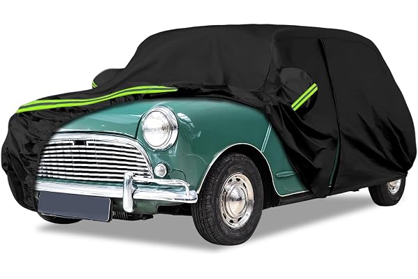 Housse de Voiture Adaptée pour Austin Mini 1959-2000, Housse de Garage Complète Noire étanche avec Porte Zippée pour Neige, Pluie, Protection Tous Temps