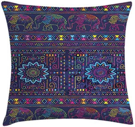 Psychedelic Throw Pillow Cushion Cover by Ambesonne, Traditional Middle Eastern and Moroccan Persian Baby Elephants Artwork Print, Decorative Square Accent Pillow Case, 16 X 16 Inches, Multi