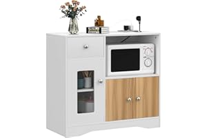 Rechebon Credenza Microonde Cucina Credenza con Presa Mobile da Cucina con Microonde ripiano e Cassetti, Armadietto Laterale per sala da pranzo, cucina, soggiorno, 83 x 40 x 80 cm