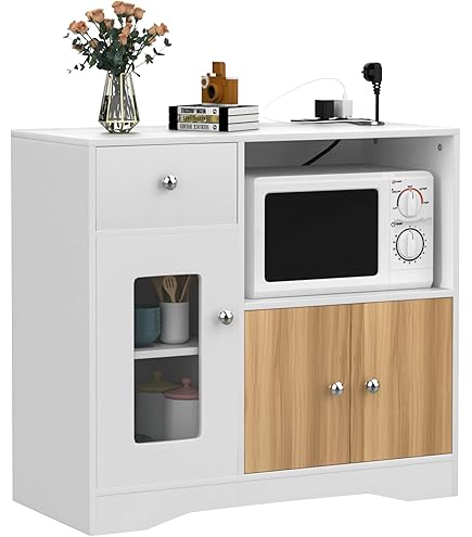 Credenza Per Microonde Con Ante - 90x40x82cm, Bianco, MDF, Per Cucina O Soggiorno - Foto 12