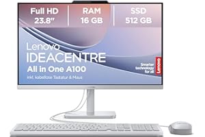 ‎LENOVO Lenovo All in One A100 PC | 23.8" Full HD Display | Intel Core i3-N305 | 16GB RAM | 512GB SSD | Intel UHD Grafik | Win11 Home | QWERTZ | grau | inkl. kabellose Tastatur & Maus | 3 Monate Premium Care
