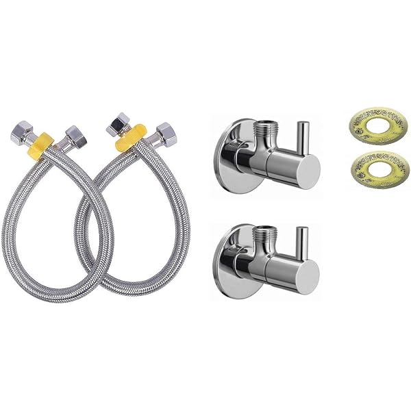JAGGER (TURBO) Connection hose pipe with angle valve Flange and Teflon  tape, connection pipe for geyser wash basin bathroom toilet with angle  valve SET OF 2 (2) ANGLE VALVE WITH CONNECTION PIPE (
