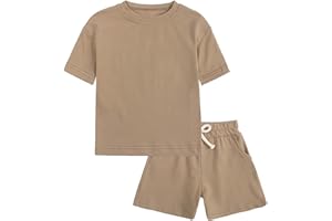 XINYUNZU Kinder T-Shirt + Shorts Set Sommer Casual Kleidung Set Baumwolle Loungewear Hausanzug Einfarbig Bekleidungssets für Mädchen und Jungen 1-13 Jahre