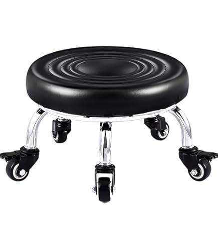 Sgabello A Rulli In PU Rosa - Altezza 31.5cm, Ruote Girevoli 360°, Portata 135kg - Per Casa, Ufficio - Foto 8