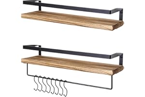 LifeGoods 2-stöckige Holz Schweberegale | 20kg Kapazität | Rustikale Hängeregale für Küche, Wohnzimmer und andere Wanddekoration | Industrial Wandregale | Wandaufbewahrung | Gebrannt