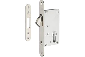 THIRARD - Serratura Infilare a Cilindro con Gancio per Porta d'Ingresso Scorrevole - Asse 40 mm - Bordi Tondi - Nichelato - Cassa Acciaio Stampato - Scrocco Gancio - Piastrina Piatta - Grigio