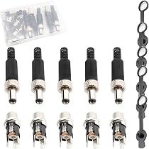 RUNCCI-YUN DC 5.5mm x 2.5mm Connecteur Alimentation 12V kit,10pcs Panneau Monture Connecteur 10PCS Connecteur Plug DC 12v onnecteur Alimentation À Souder 10PCS Capuchon en Caoutchouc