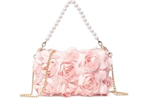 HuiYStar Pochettes pour Femmes,Sac à main de Soirée en Mousseline de Soie à Motif Floral 3D, Sac à Poignée Supérieure Orné de Perles pour Mariage,Bal de Fin D'année,Fête