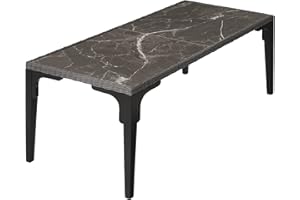 TecTake® Mesa de Jardín Exterior de Ratán, Aluminio y Madera, 196 x 97 x 176 cm, Muebles Jardín Exterior Resistentes a Intemperie, Tablero Gres Extraíble, Topes en Patas, Fácil Montaje - Gris
