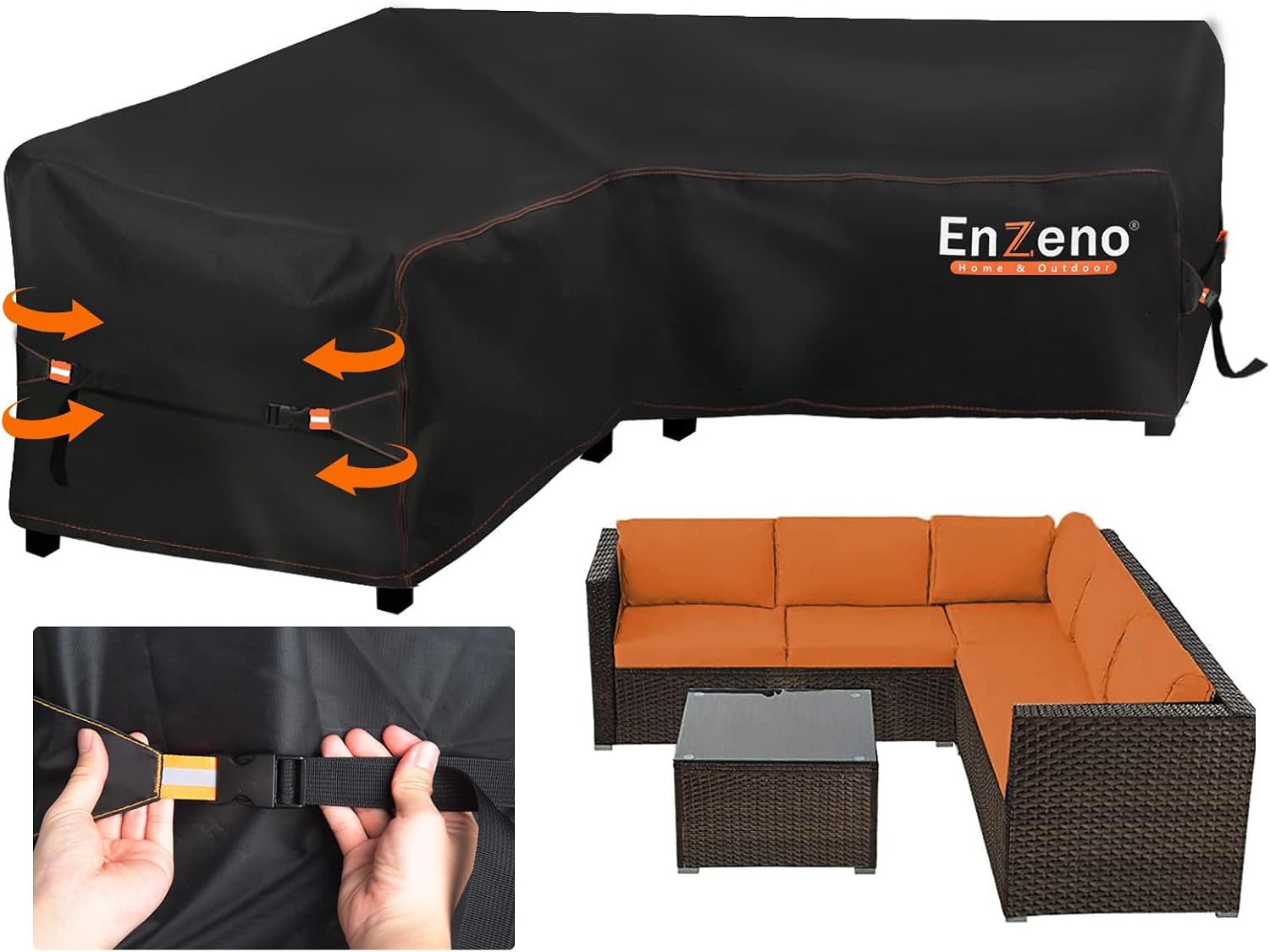 Enzeno Garden V-Shape Furniture Cover Waterproof,420D Heavy Duty Oxford Fabric Outdoor Rattan Corner Sofa Cover with Waterproof Tape (215 * 215 * 87cm)
