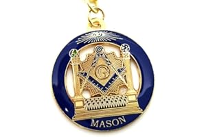 BOBIJOO JEWELRY - Porte clé Franc-MaçonEquerre Compas Pavé maçonnique Colonnes Métal argenté et émail bleu