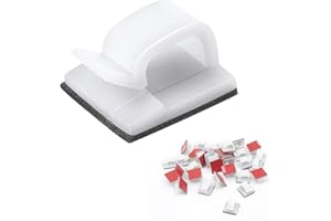 JeoPoom Kabelclips[50 Stück], Schreibtisch Kabelklemme Set, Selbstklebend Kabelhalter, Hochviskose Kabelclips Set mit Klebstoff Gesicherte Unterlage für PC, TVKabel und Audiokabel Usw(Weiß)