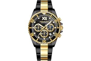 MEGALITH Zegarek męski 43 mm, chronograf, stal nierdzewna, zegarek na rękę, faza księżyca, designerski, męski, wodoszczelny, świecący kwarcowy, męski zegarek z datą, zegarek, prezent