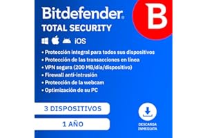 Bitdefender Total Security 2024 | 3 Dispositivos | 1 año | PC/Mac/Móvil | Código de activación enviado por email