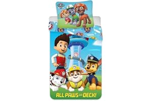 BRANDMAC Paw Patrol Parure de lit 2 pièces pour Enfant avec Housse de Couette 100 x 135 cm et taie d'oreiller 40 x 60 cm, 100% Coton Öko-Tex, Chase, Marshall, Rubble, Skye, Zuma et Rocky