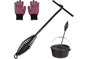 ‎ABNAOK Abnaok Deckelheber Griffhaken,26CM Feuertopf Deckelheber und Grillhandschuhe,Gusseisen T- Stangen Zum Heben,BBQ Dutch Oven Set, Dutch Oven Zubehör Für BBQ