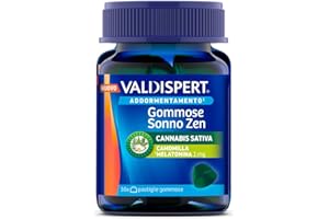 Valdispert Gommose Sonno Zen, 30 Pastiglie Gommose per Dormire con Olio di Semi di Canapa, Melatonina e Camomilla, Gusto Limone e Lime, Senza Glutine e Senza Lattosio