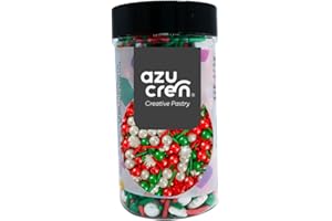 Azucren, Decoracion de Reposteria de Navidad, Sprinkles para Decoracion de Galletas, Confeti de Azucar Ideal para Tartas, Galletas con Motivo Navdieño, 90 G (Dorado, Verde y Blanco)