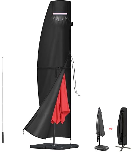 Reinalin Housse Parasol Déporté Imperméable 280 Cm – Protection Ultra Résistante Anti-UV, Coupe-Vent Et Anti-Déchirure Avec Tige Télescopique Facile à Installer