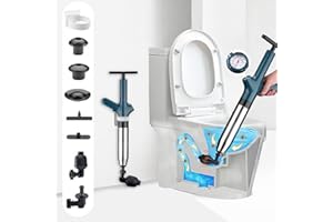 TUAKIMCE High Pressure Toilet Plunger Set, Heavy Duty Toilet Plunger with 1 Holder and 4 Replaceable Heads, Toilet Unblocker for Unblocking Toilets, Bathtub, Sink, Floor Drain, Shower (Blue)