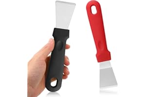 TUSERXLN Straight & Bending Cleaning Super Scraper, 2 Pcs Stainless Steel Super Scraper None-Scratches Putty Scraper for Ovens, Stoves, Induction Hob Red Black
