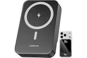 MATAST Magnetic Power Bank 10000mAh，20W Fast Charging Portable Charger, Wireless Power Bank with LED Display, Small USB-C Battery Pack with Mag-safe for iPhone 17/16 Plus/Pro/Max,15/14/13 Series