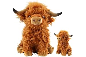 JYQOQH Highland ko i brun plysch, 28 cm ko-plysch, Highland Cow Plush, Highland Cattle plyschleksak, Highland Cow leksak, gos