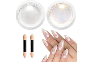 ‎BISHENGYF BISHENGYF【Upgarde】Perle Chrom Nagelpuder Glitzerpuder Weiße【Super Mirror Effect】2PCS Chrom Nagelpulver Neo Pearl Effect Chrome Nail Powder für Chrome Nails und Glazed Donut Nails