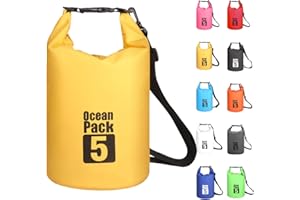 MORAINJAY 5L Borsa Impermeabile,Giallo Waterproof Zaino Impermeabile Sacco Impermeabile con Tracolla Regolabile,2L/5L/10L/15L/20L/30L Dry Bag per Outdoor Sport Acquatici,Barca, Pesca, Rafting, Nuoto