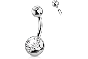 OUFER 14G 8 10 12 14mm Piercing Ombelico Titanio Filettatura Interna Corto Barra Lungo Ball CZ Palline Argento Barbell Navel Bar Belly Button Rings Gioiello Donna 1.6mm