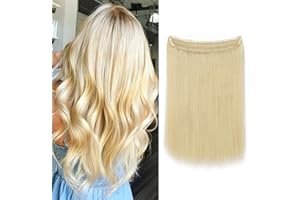 ‎SILK-CO Silk-co Haarverlängerung mit Gummiband, Glatte Extensions mit unsichtbare Schnur, Synthetisch Haarteil wie Echthaar, Haarverdichtung Haar Extensions für Frauen, Bleichblond, 40cm