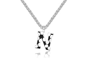 Lantine Collana con lettere da calcio, per ragazzi, A-Z, in acciaio inox, 55 mm, per ragazzi e ragazze