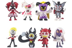 Puruuige Lot de 8 figurines Hazbin Hotel Anime Cartoon Alastor Angel Dust Charlie Cake Toppers Model 10 cm Mini Hazbin Hotel Q Version Figurine Statue Décoration de bureau voiture