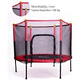Leyaton G&uuml;venlik Korumalı Fileli 140 Cm &Ouml;zel Fermuar G&uuml;ven Konforlu &Ccedil;ocuk Trampolini 55 İn&ccedil; Trambolin KIRMIZI Tek Ebat