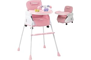 Twinky® Chaise Haute Bebe - Ensemble 2 en 1 Poussette - Chaise haute pliable & poussette pour bébés et tout-petits - Chaise bébé réglable, portable et compacte - Convient de 6 mois à 4-5 ans - Rose