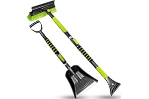 SEAAES 4 in 1 Kit Car Snow Brush and Shovel with Squeegee, Ice Scraper with Snow Brush for Car Windshield, Extendable Snow Shovel with Foam Grip for Car Window SUV Truck
