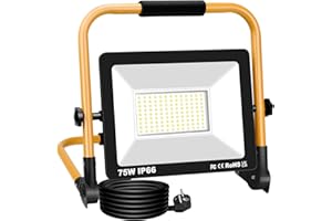 RIGIDON Przenośna lampa robocza LED, 75 W, 7500 lumenów, 175 V do 265 V, oświetlenie placu budowy, światło przeciwpowodziowe do domu, warsztatu, garażu, ogrodu, bezpieczeństwa na zewnątrz, 6000 K