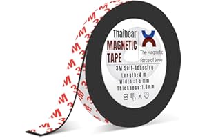 THAIBEAR Magnetic Tape, Magnetic Strips with 3M self Adhesive Backing (15mm Wide x 4m Long), Magnet Tape Strip Roll Perfect for DIY, Art Projects, whiteboards & Fridge Organization
