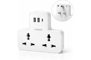 TESSAN Universal Socket Adapter with 2 AC Outlets,15W GaN Fast Charging, Surge Protection, Type-C Port, 3-Pin Plug, Compatibl