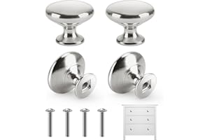 DOZYLIVE 4 Silver Cabinet Door Knobs, Cupboard Door Handles Brushed Round Mushroom Pull Handle 30mm Polished Chrome Door Knob with 4 Screws for Cabinet Cupboard Wardrobe Drawer Bedroom Bathroom Racks Furniture