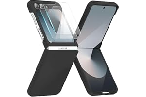 WEYNRBOX for Samsung Galaxy Z Flip 6 Hülle,Galaxy Z Flip6 Handyhülle mit 2 Pcs Displayschutzfolie,Hard PC Case Militär Stoßfest Schutzhülle Kratzfest Cover für Samsung Flip z 6 5G,Schwarz