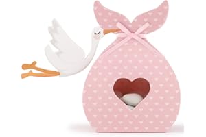 BETESSIN Caja Dulce para Nacimento Bebé, 50pcs Caja Regalo de Cigüeña de Recién Nacida, Caja Pequeña Rosa Dulce Bombones Galletas Caramelos de Baby Shower, Bautizo, Revelación de Género de Niñas